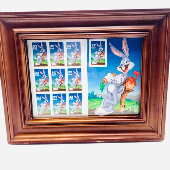Vintage Framed Bugs Bunny 32¢ Stamp Sheet – USPS 1997 Looney Tunes Collectible - Picture 1 of 10